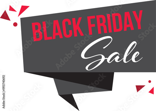 Black Friday Sale Banner with Red and Gray Colors and Triangular Accents