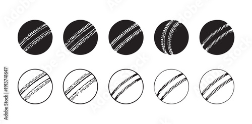 Set of cricket balls icons collection vector black and white illustrations