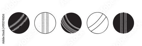 Collection of cricket balls icons vector graphic set black and white illustrations