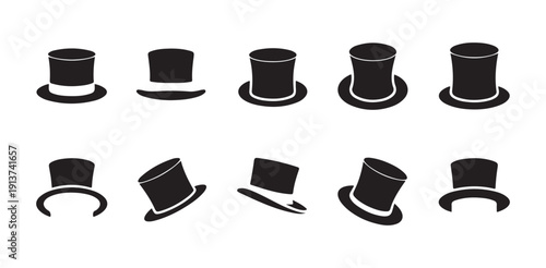 Set of top hat icons vector collection black and white illustrations