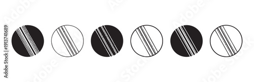 Cricket balls icons vector set black and white graphic illustrations
