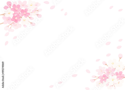 水彩で描いた桜のフレーム　ベクターイラスト素材