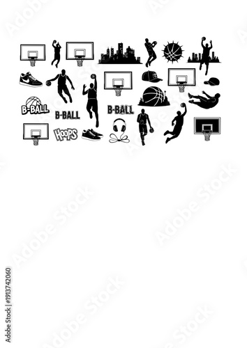 Basketball Culture Vector Set - Black Silhouette Illustrations, Hoops Graphics, Streetball Icons, Basketball Lifestyle Design Elements