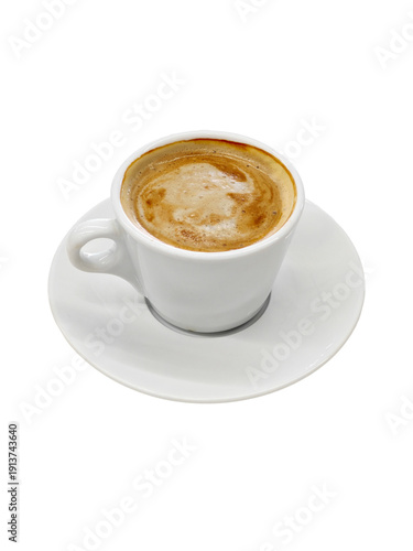 Coffee Cup with Coffee and Saucer Isolated on Transparent Background, PNG