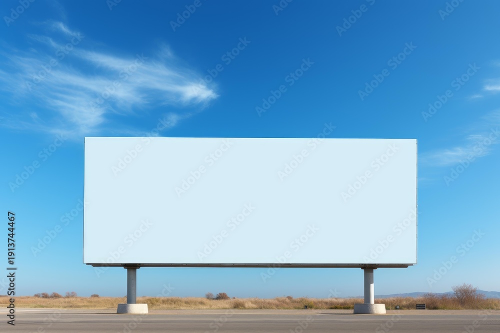 Fototapeta premium Blank billboard standing roadside providing advertising space against a clear blue sky