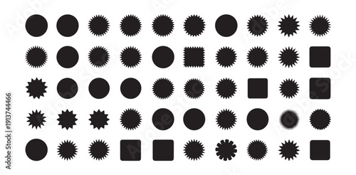 Obraz na płótnie Set of thirty six black abstract circle and starburst badges sticker shapes vect