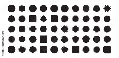 Collection of various black sunburst starburst vector shapes price stickers and geometric icons design elements set