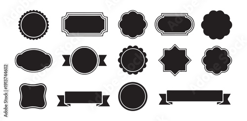 Set of black vintage frames, collection of labels and badges design element on white background