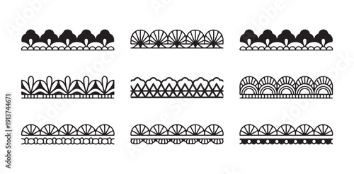 Decorative black lace borders patterns set for design and crafts on white background