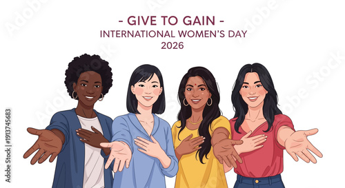 International Women’s Day flat illustration with diverse women