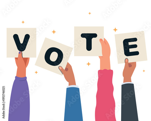 Hands holding the word of VOTE, Election day concept.