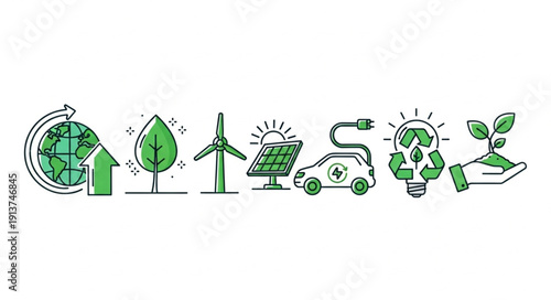 Green energy and sustainability icons collection.