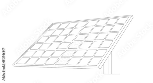 Line drawing of a tilted rectangular solar panel with visible grid cells