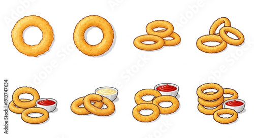 Golden Onion Rings with Dipping Sauces Collection.