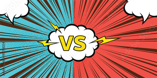 Comic Versus Background with VS Text Lightning and Pop Art Explosion for Battle Screen Gaming Competition Posters and Dynamic Comparison Designs
