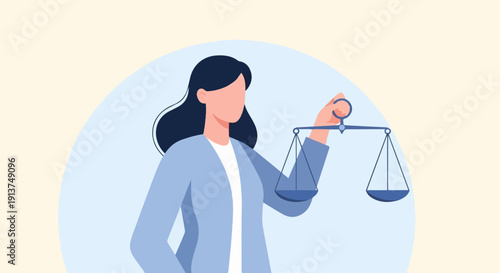 Woman in blue holding scales of justice