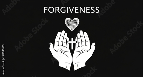 Hands holding cross with heart above symbolizing forgiveness and faith.