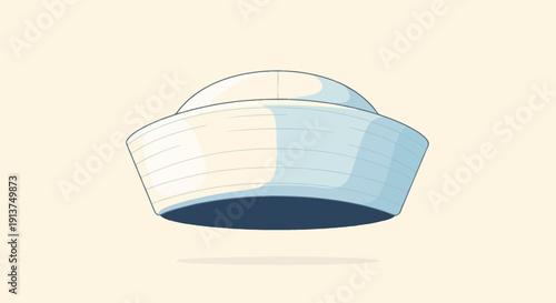 White sailor cap with blue accent, isolated on cream background