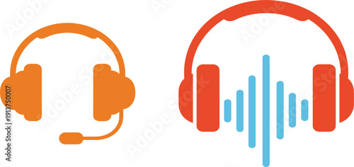 Modern Audio Icon Vector Set Featuring Minimalist Headphones, Sound Waves, and Dripping Ink Style Musical Symbols for Podcasts and Music Production