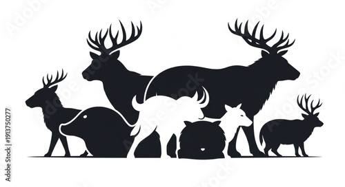 Group of Deer and Wild Boar Silhouettes.
