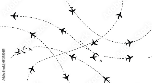 Multiple airplanes flying in different directions 