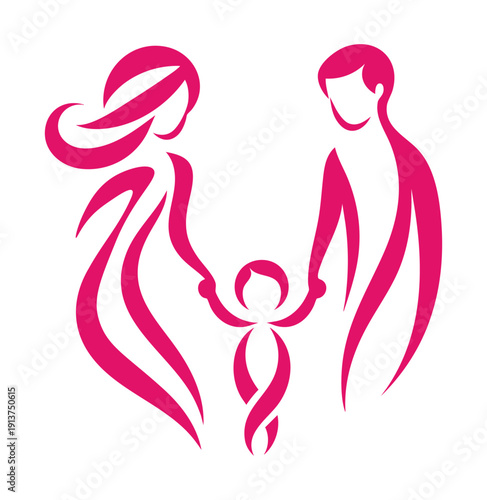 Family with Mother, Father and Baby – Parenthood and Family Bond Illustration