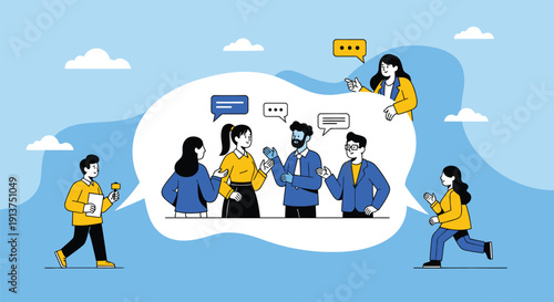 Diverse professionals collaborating and communicating in team