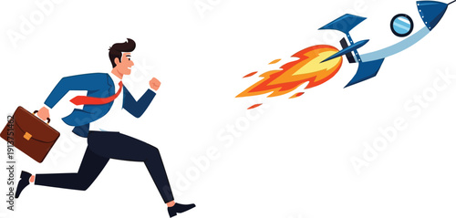 Businessman running to catch up with business growth