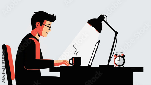 Man Working on Computer at Desk.