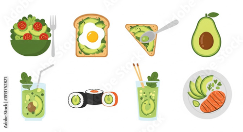Healthy Avocado Food and Drink Collection.