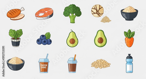 Healthy Food Icons Collection for Nutrition and Diet.