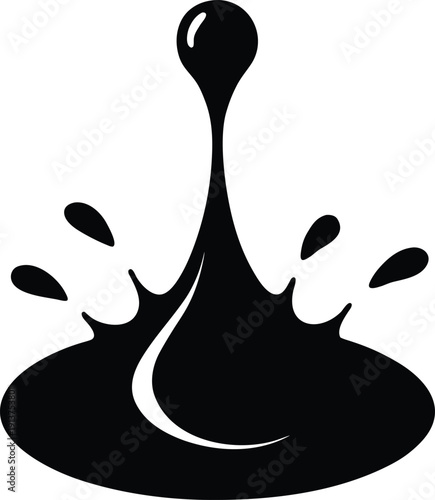 Black Liquid Splash Drop – Ink or Oil Spill Silhouette Vector Illustration