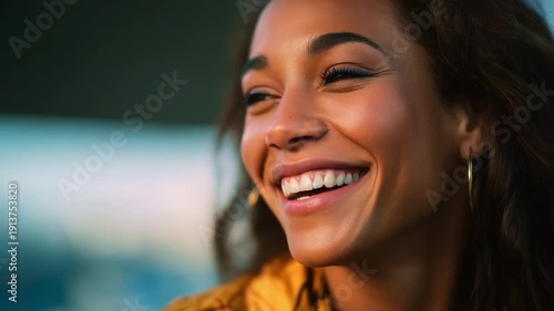 Joyful Beauty: Capturing a Bright Smile and Radiant Happiness in a Close-Up Portrait of a Young Woman in Natural Light
