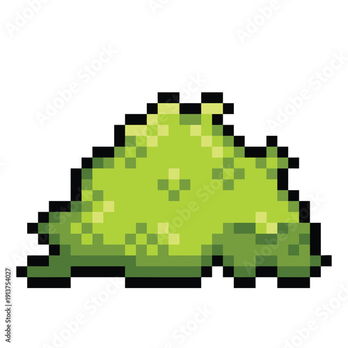 Green bush plant pixel art colorful illustration isolated on square white background.