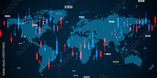 Quadro su tela 世界地図と金融テクノロジーのコンセプト