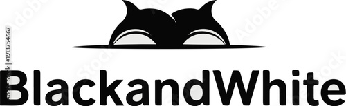 Black and white graphic logo with abstract owl eyes peering over a dark line