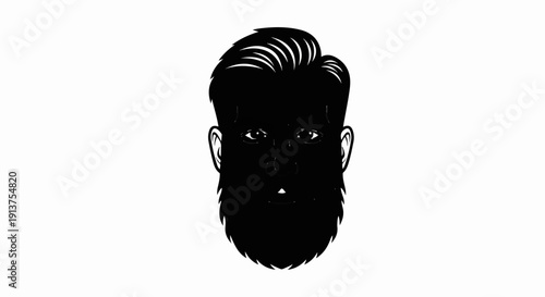 Black and white illustration of a bearded person's face, front view