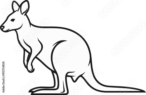 Black and white illustration of a kangaroo standing
