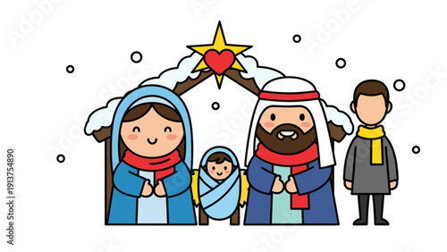 Cute Nativity Scene with Holy Family and Shepherd