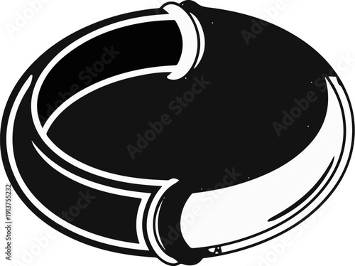 Black and white illustration of an oval shaped object with wide rim