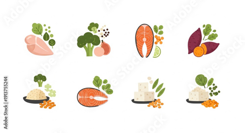 Healthy Food Ingredients Collection Flat Design Style.