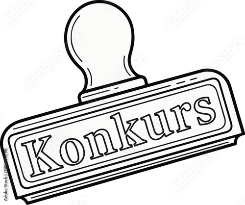 Black and white illustration of a rubber stamp with the word "Konkurs" inscribed