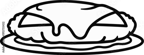 Black and white outline of a pie with dripping frosting on a plate