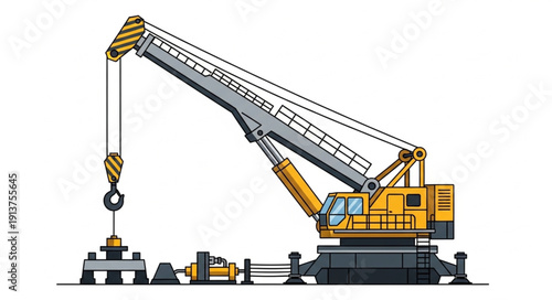 Heavy duty construction crane lifting industrial equipment.