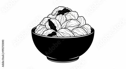 Black bowl filled with a pile of dried fruit