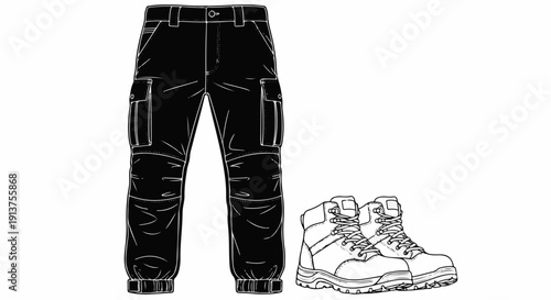 Black cargo pants and work boots illustration