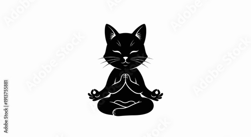 Black cat meditating in a peaceful lotus pose