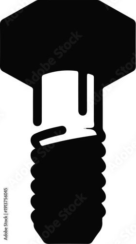 Black icon of a bolt with hexagonal head and threaded shaft