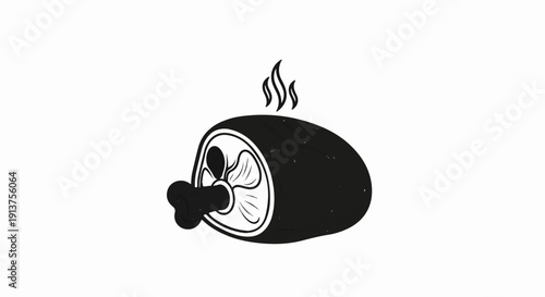 Black illustration of a ham hock emitting steam