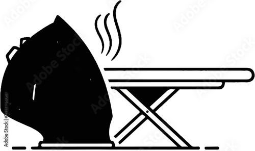 Black icon of a grill with smoke and a serving table